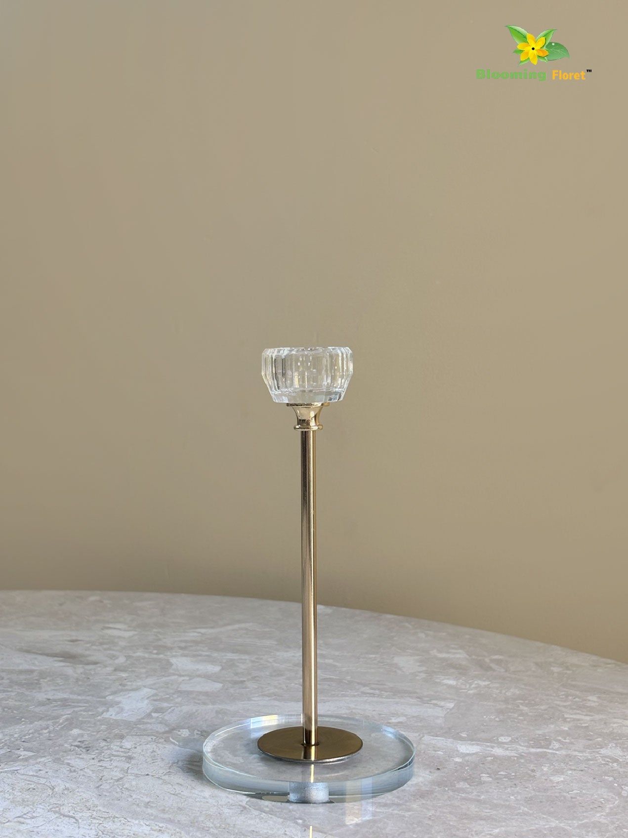 Candle Holder with Glass Base | Golden | Circular Top | Set of 3