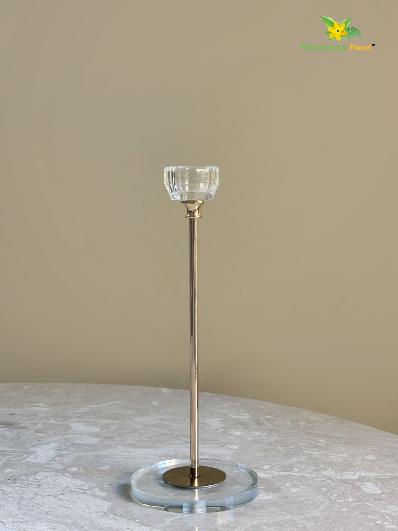 Golden Candle Holder with Glass Base (Circular Top)