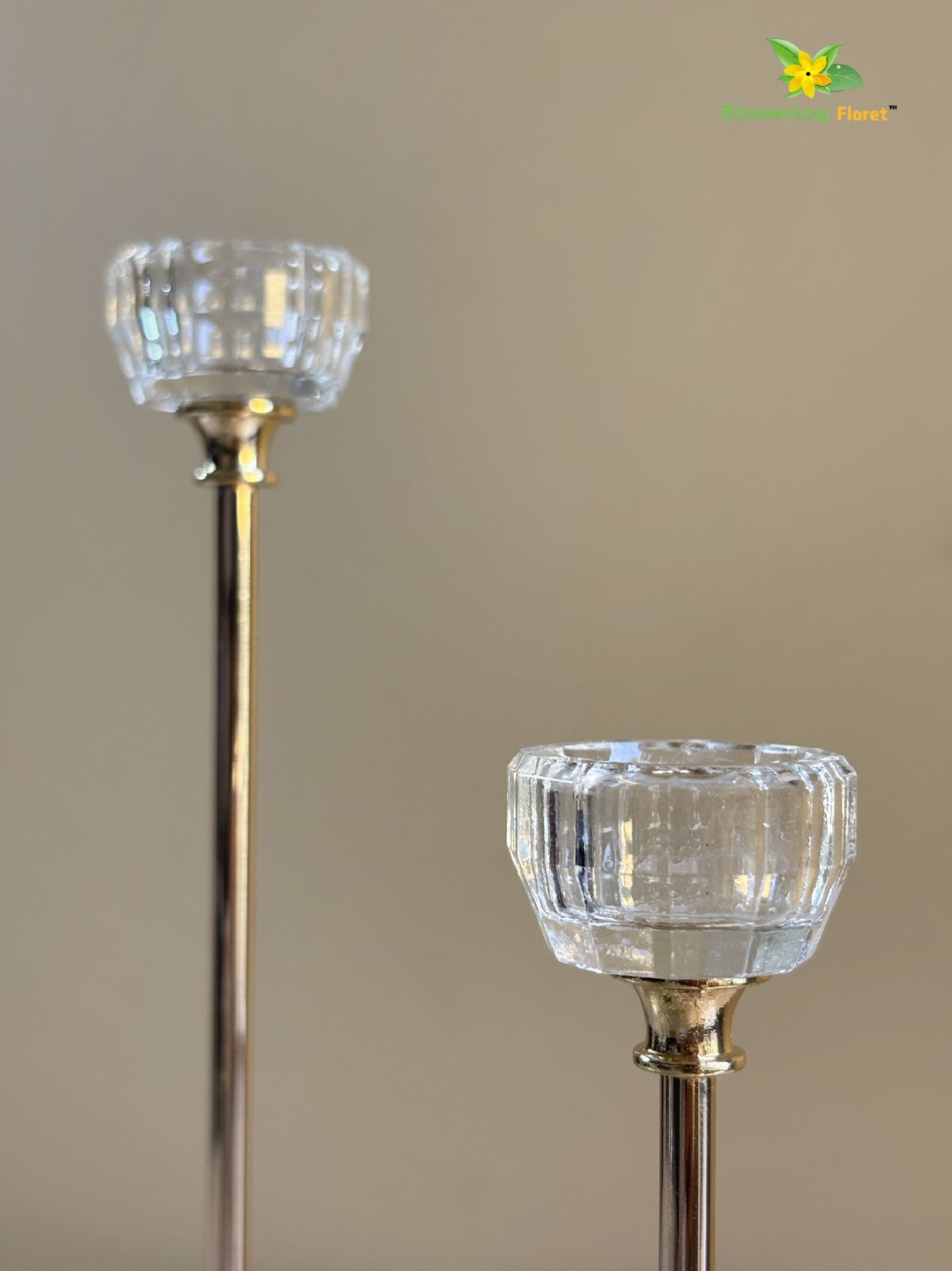 Candle Holder with Glass Base | Golden | Circular Top | Set of 3