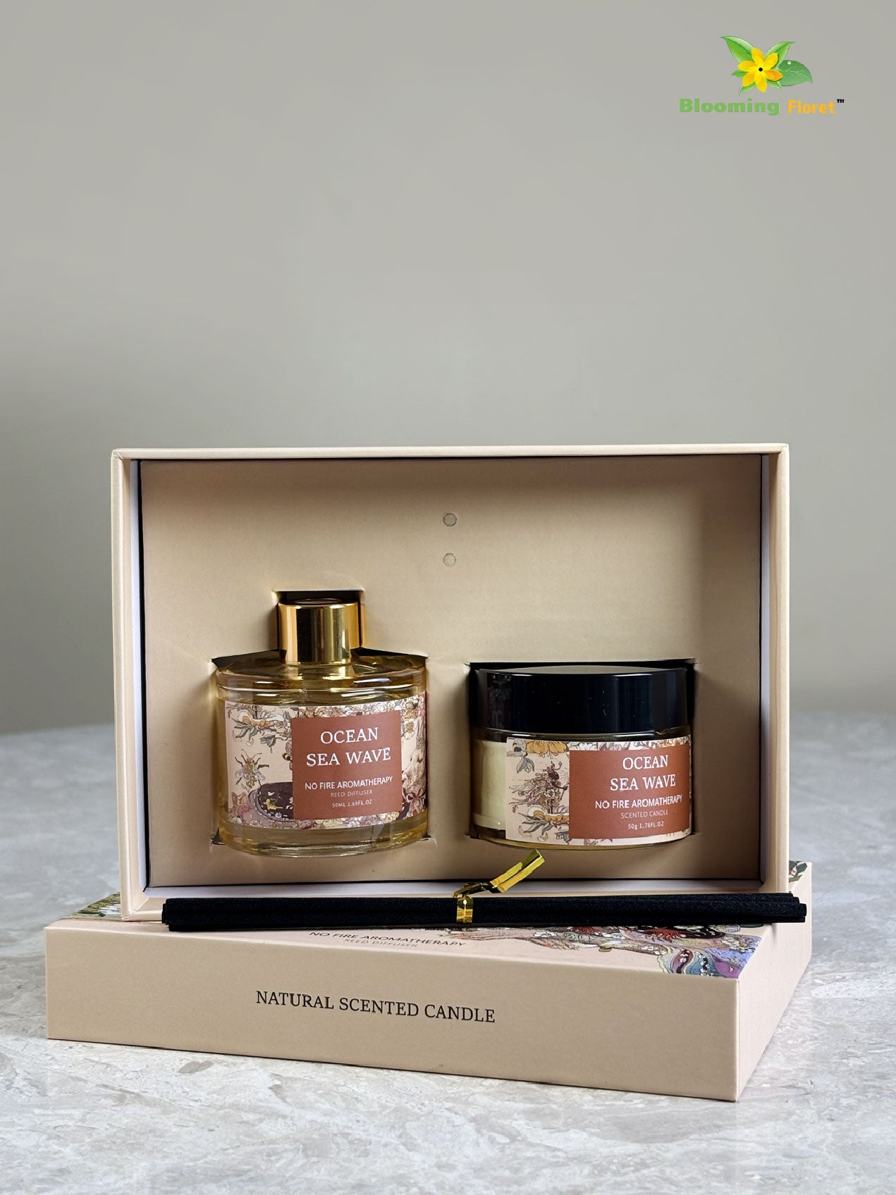 Aromatic Candle & Diffuser Set – Cedar Sandalwood | Ocean Sea Wave | Sakura Aroma