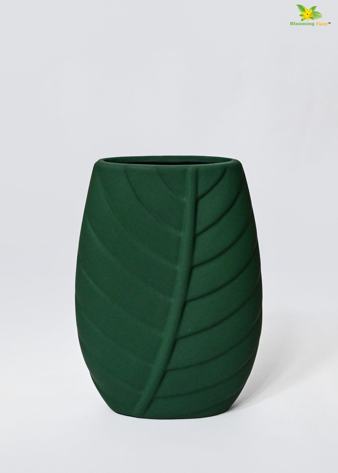 Leaf Impressed Ceramic Vase - Green
