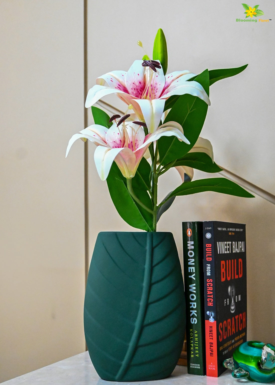 Leaf Impressed Ceramic Vase - Green