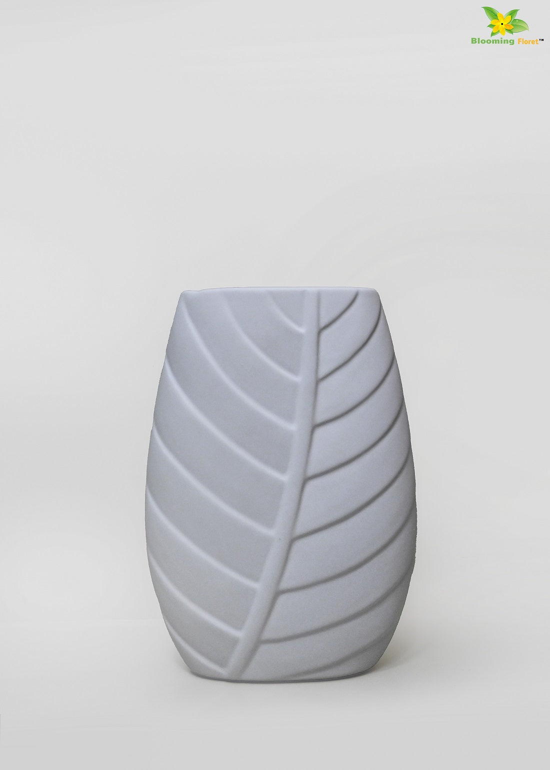 Leaf Impressed Ceramic Vase - White