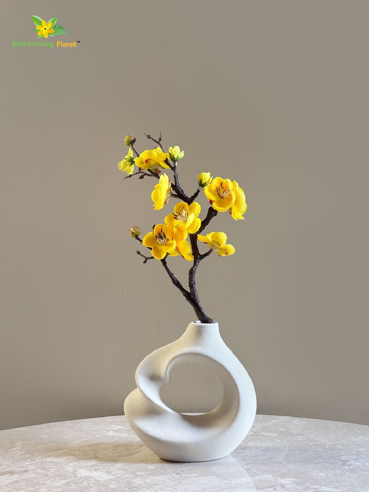 Small Plum Blossom Flower Stick | Yellow | 35 cm | Set of 2