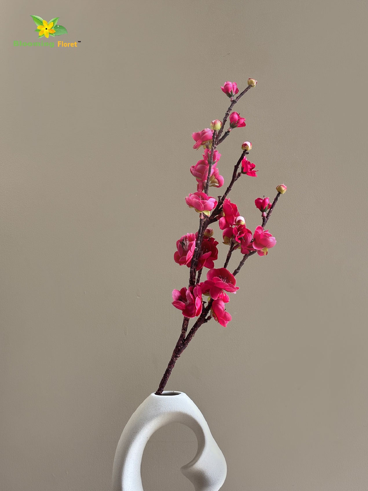 Artificial Plum Blossom Flower Stick - Dark Pink