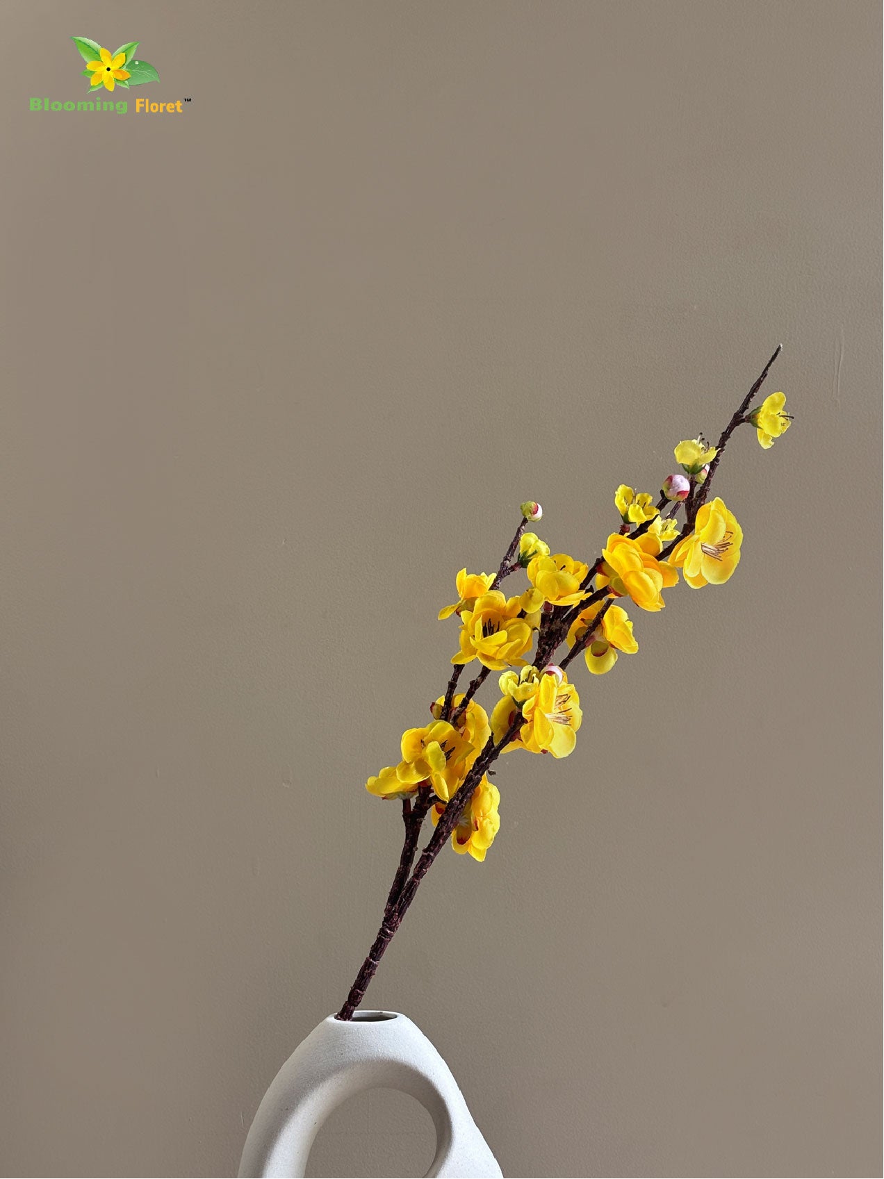 Artificial Plum Blossom Flower Stick - Yellow