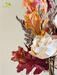 Eternal Autumn Charm – Dried Rose & Fall Leaves Bunch, Cream