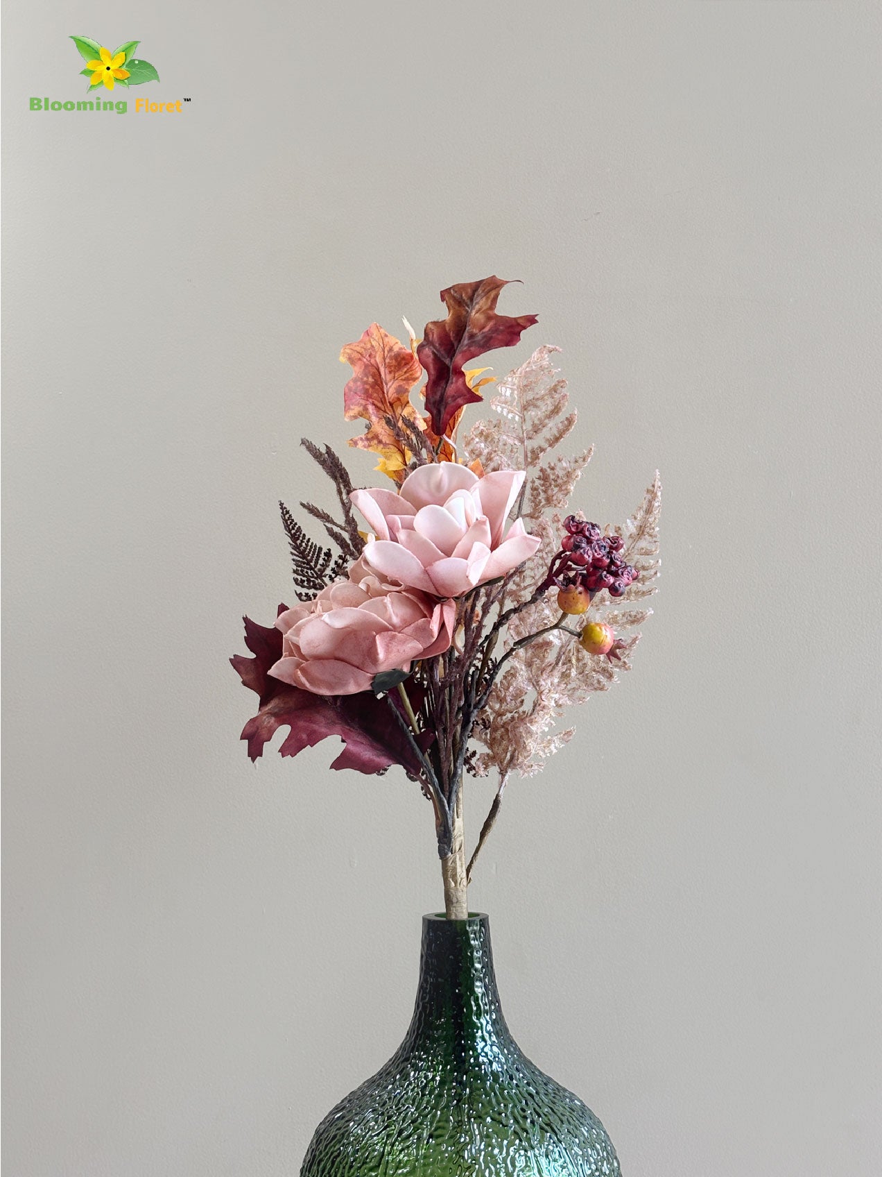 Dried Rose & Fall Leaves Bunch - Peach