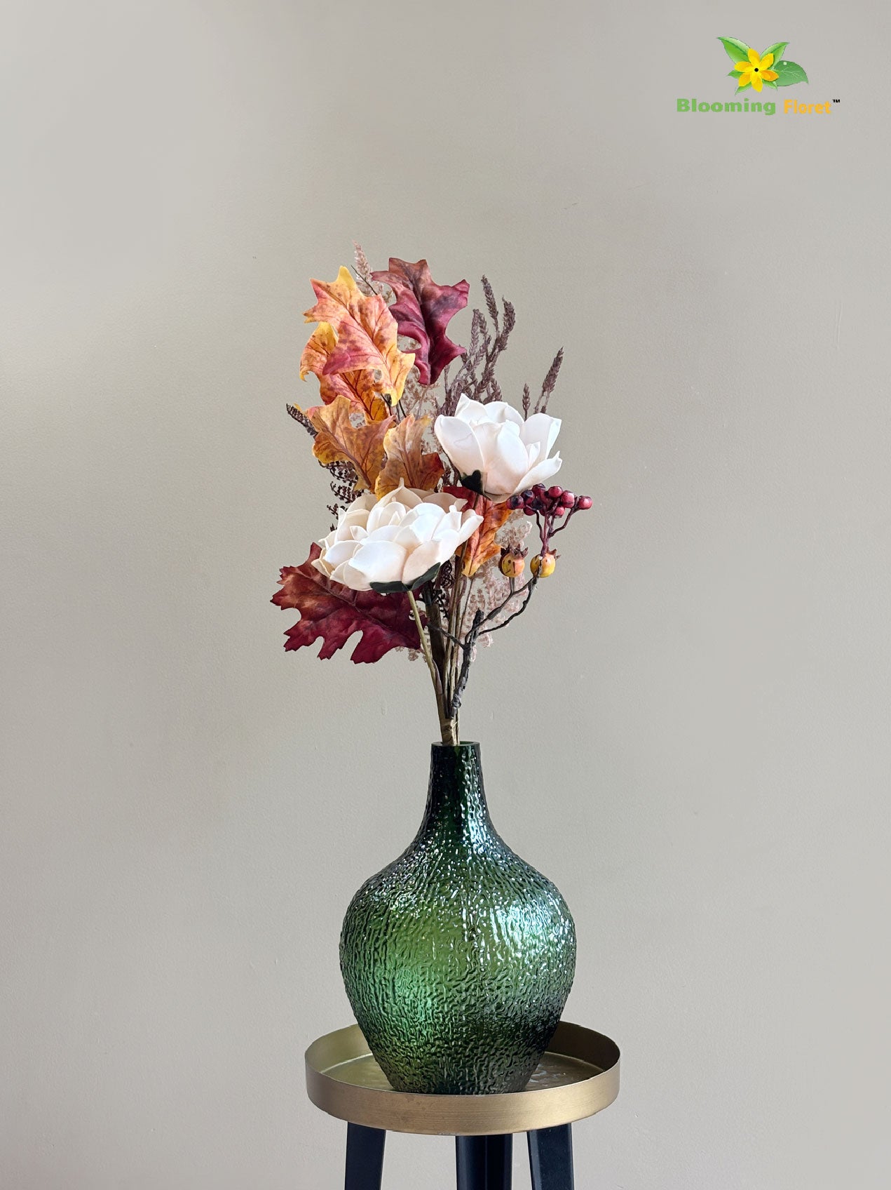 Eternal Autumn Charm – Dried Rose & Fall Leaves Bunch, Cream