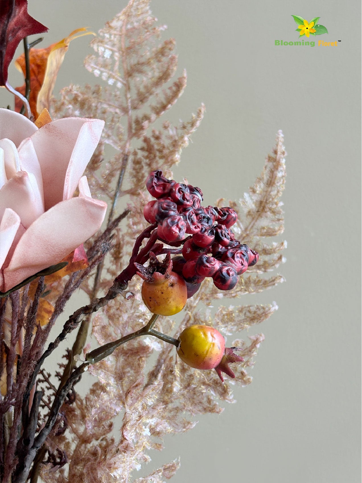 Dried Rose & Fall Leaves Bunch - Peach