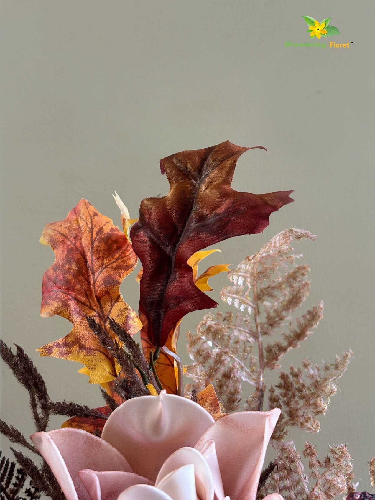 Dried Rose & Fall Leaves Bunch - Peach