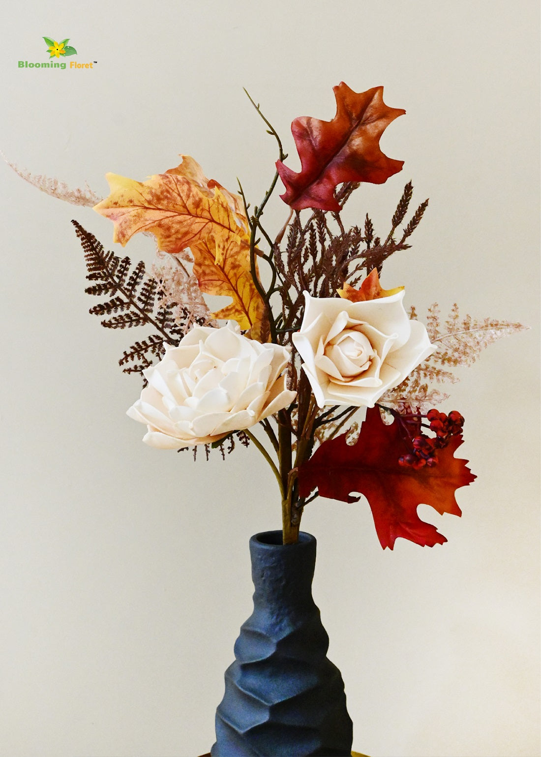 Eternal Autumn Charm – Dried Rose & Fall Leaves Bunch