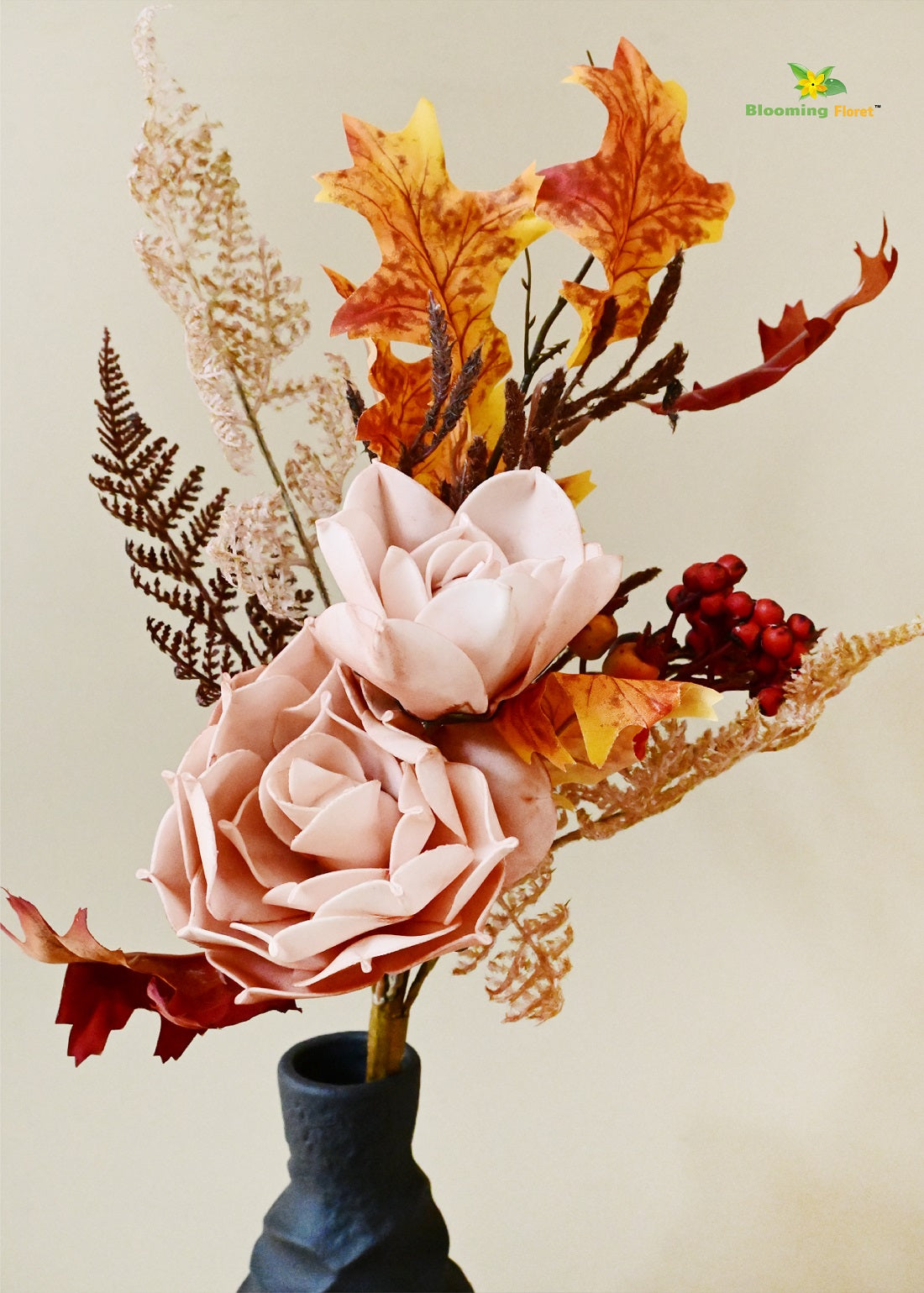 Eternal Autumn Charm – Dried Rose & Fall Leaves Bunch