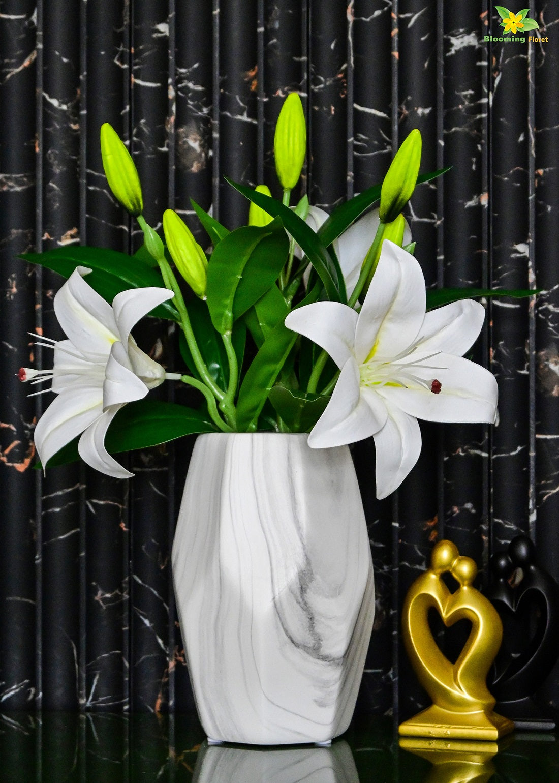 Pentagon Ceramic Marble Vase - Medium