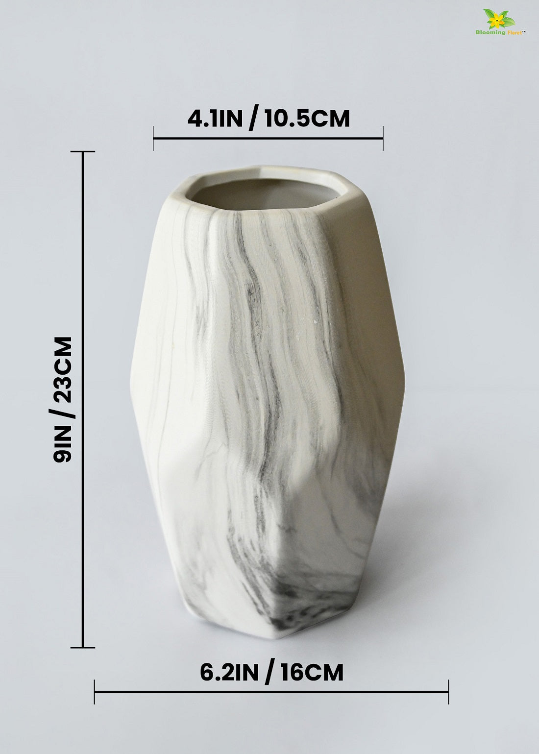 Pentagon Marble Ceramic Vase | Large | 22 cm