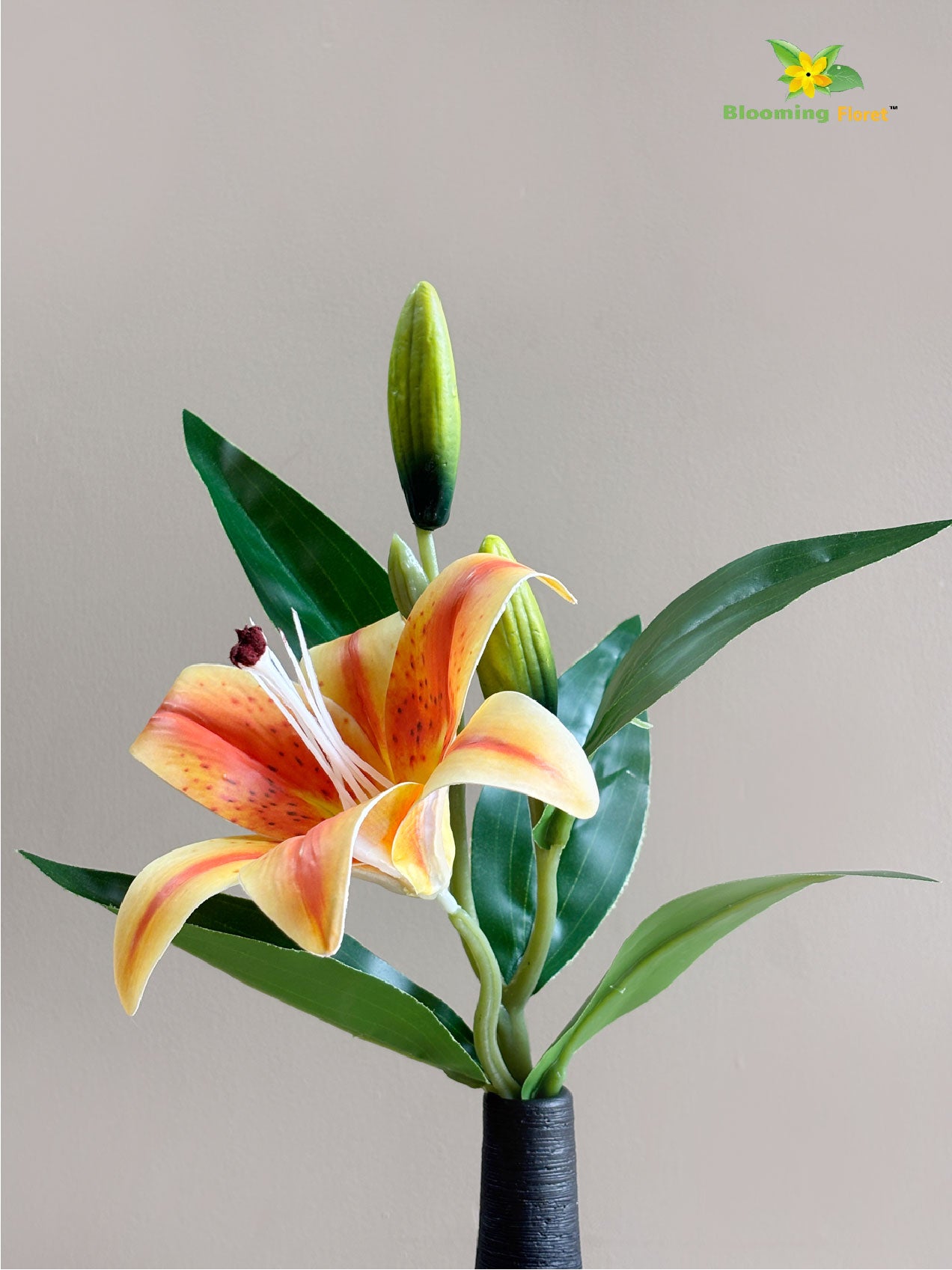 Artificial Lily Flower Stick - Yellow, Orange