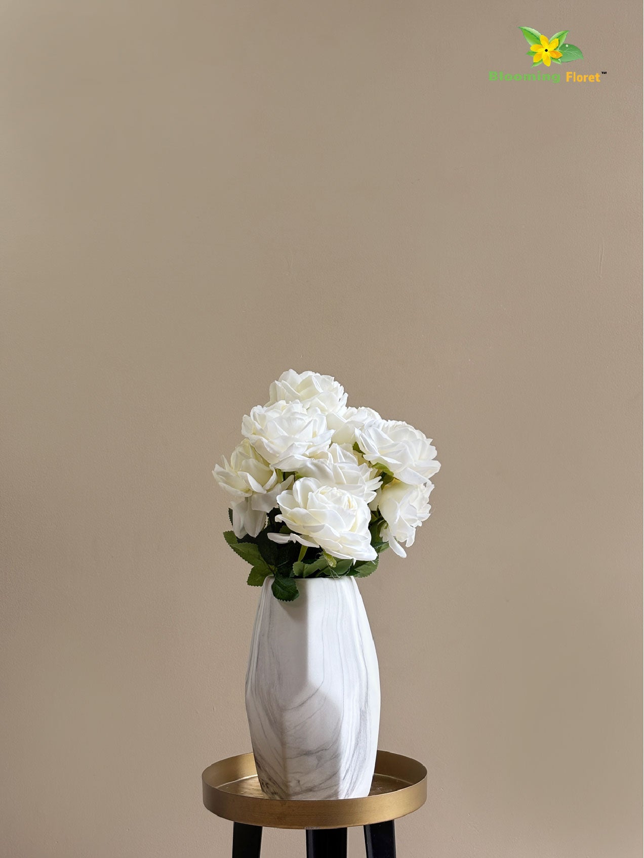 Artificial Rose Flower Bunch - White