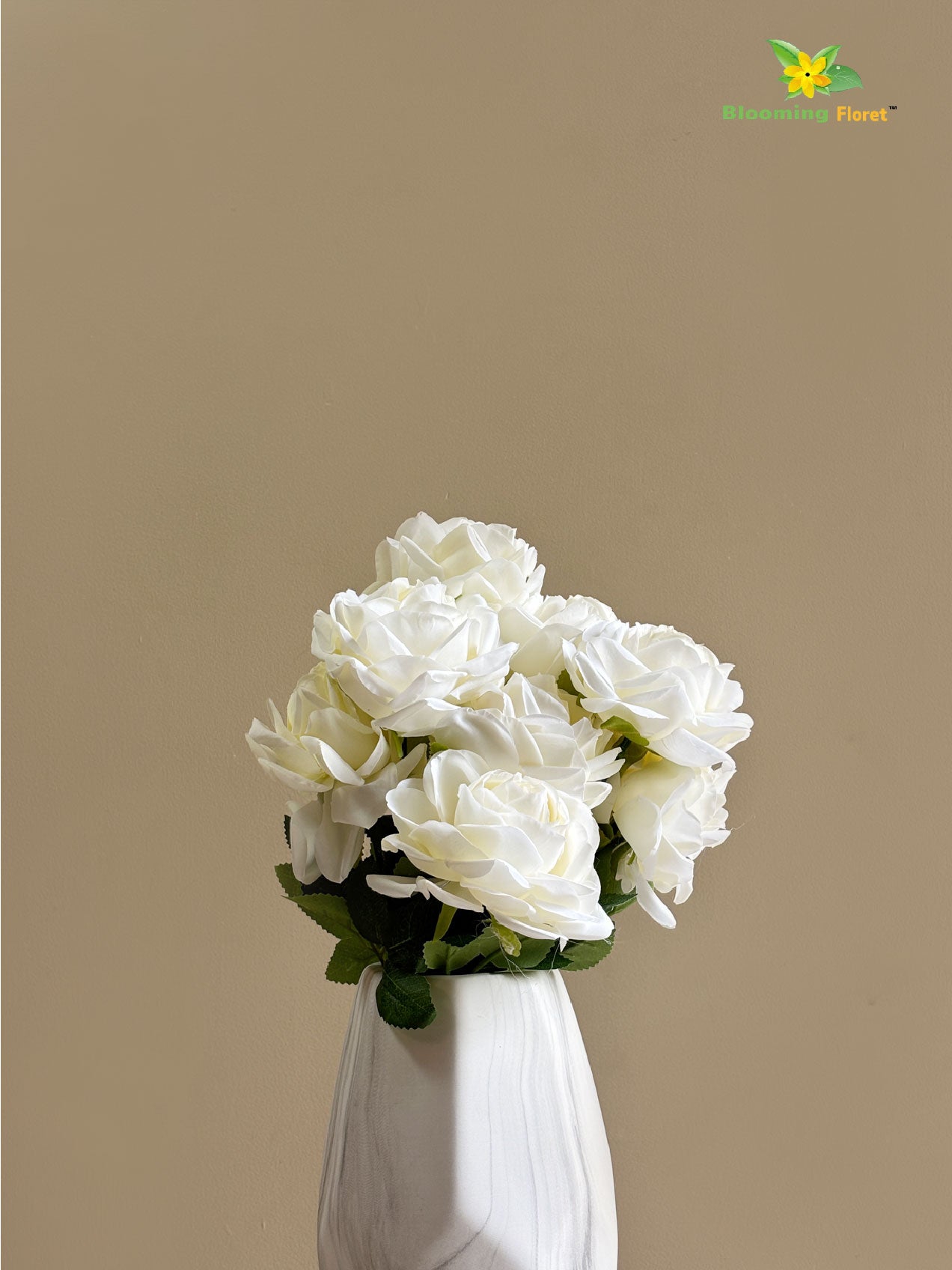 Artificial Rose Flower Bunch - White