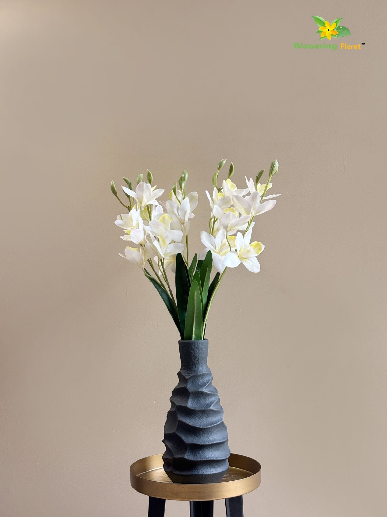 Artificial Cymbidium Orchid Flower Bunch - White