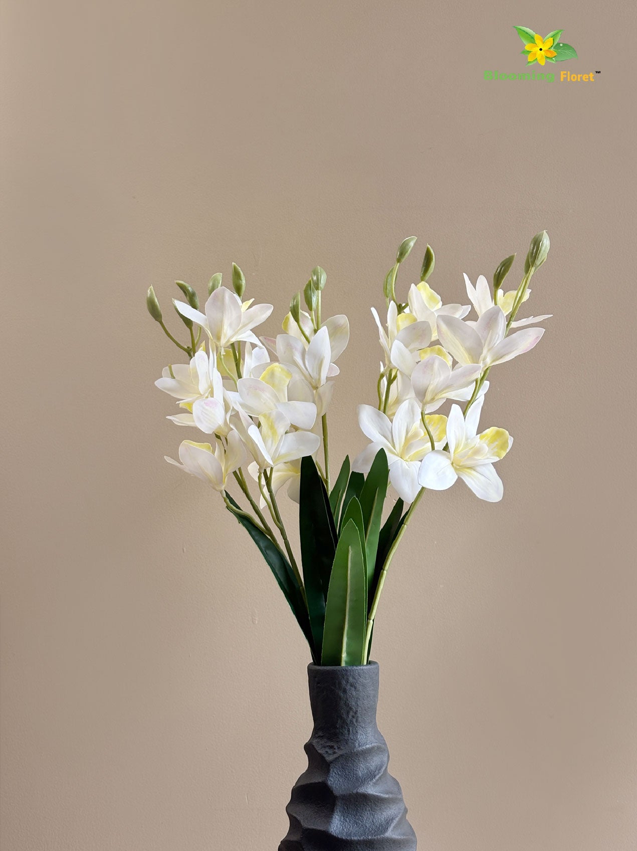 Artificial Cymbidium Orchid Flower Bunch - White