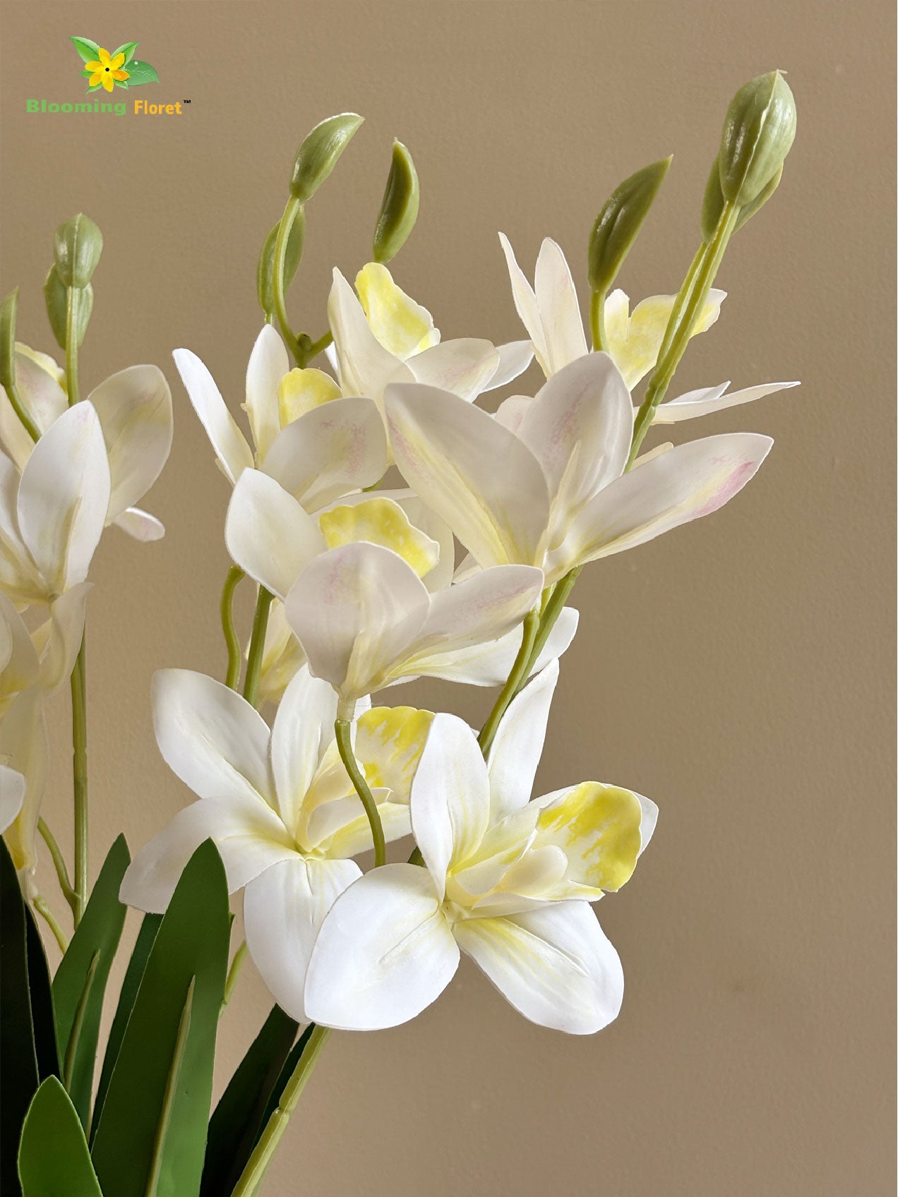 Artificial Cymbidium Orchid Flower Bunch - White