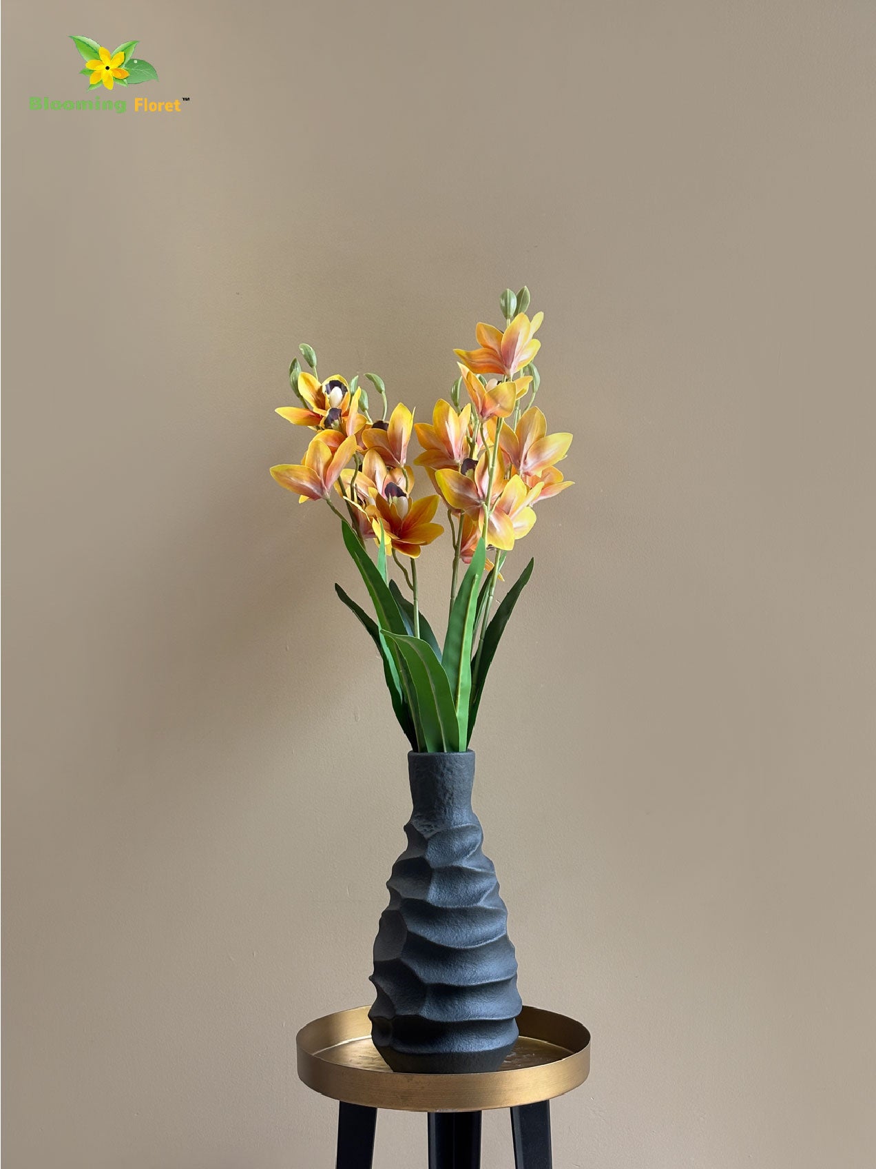 Artificial Cymbidium Orchid Flower Bunch - Orange