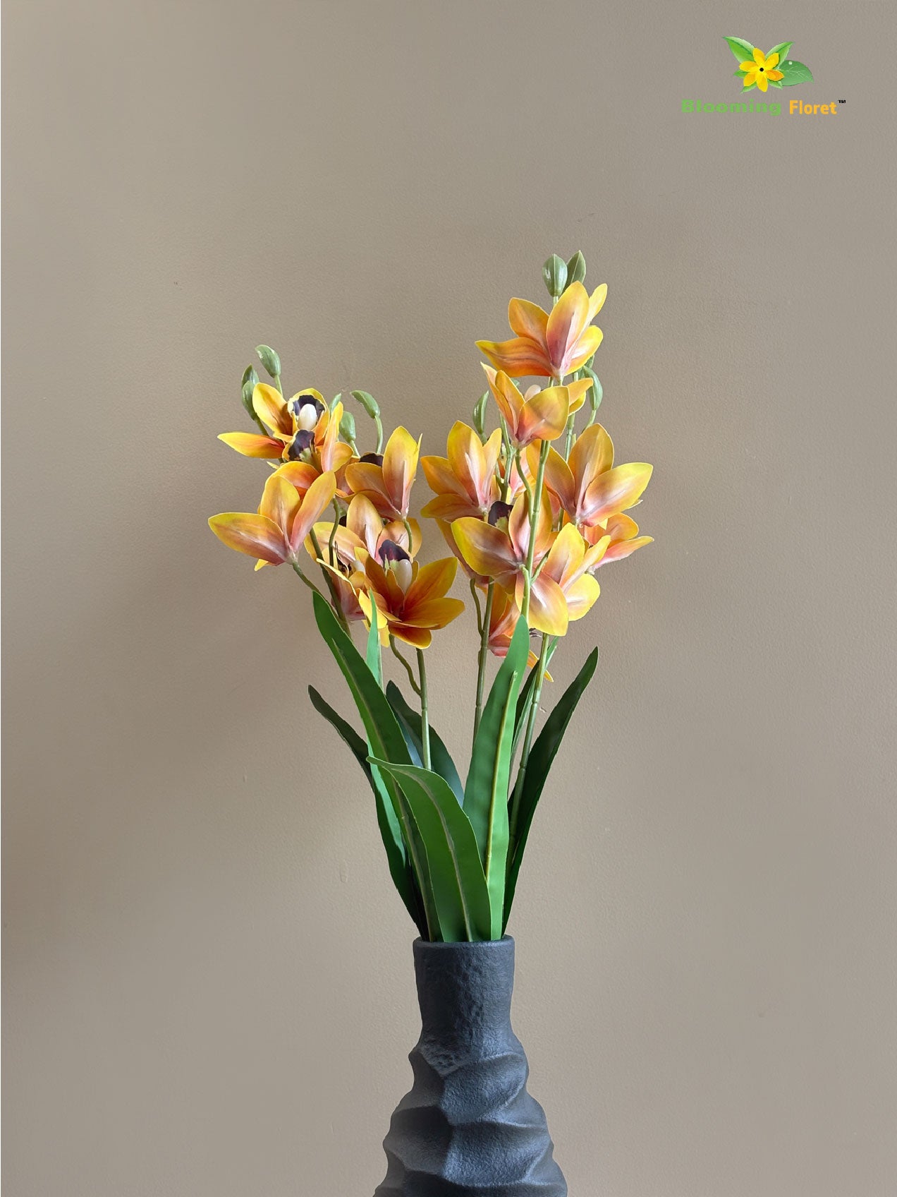 Artificial Cymbidium Orchid Flower Bunch - Orange
