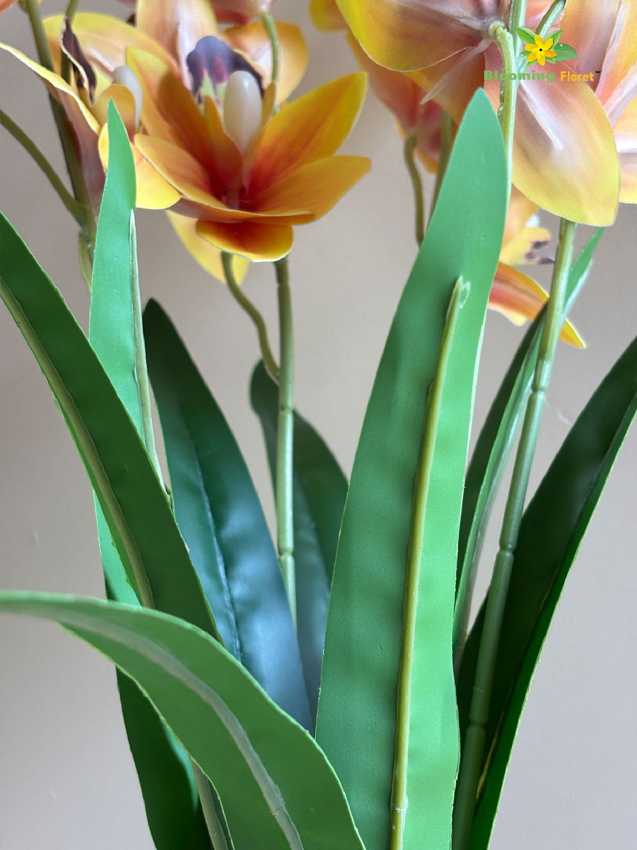 Artificial Cymbidium Orchid Flower Bunch - Orange