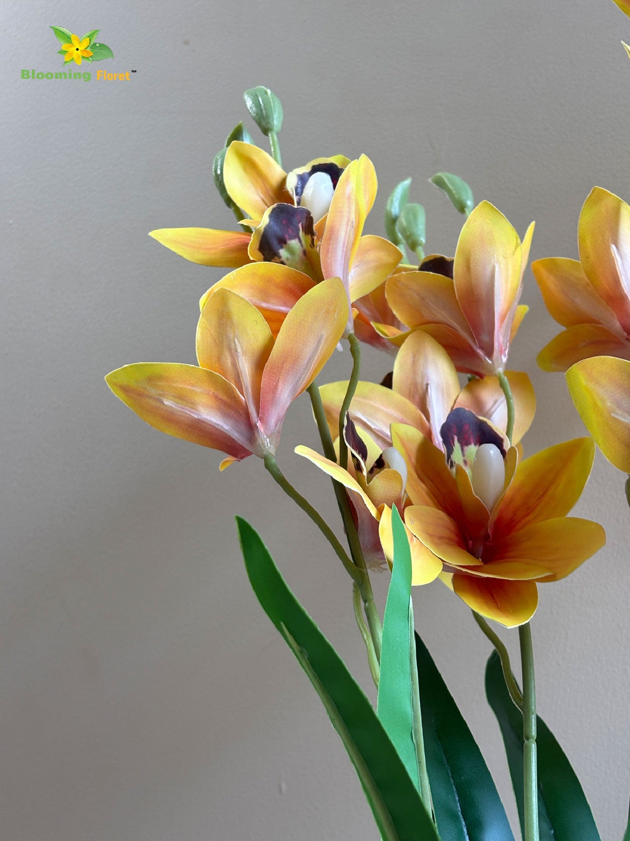 Artificial Cymbidium Orchid Flower Bunch - Orange