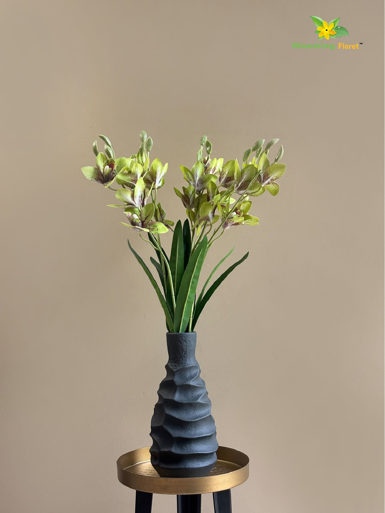 Artificial Cymbidium Orchid Flower Bunch - Green