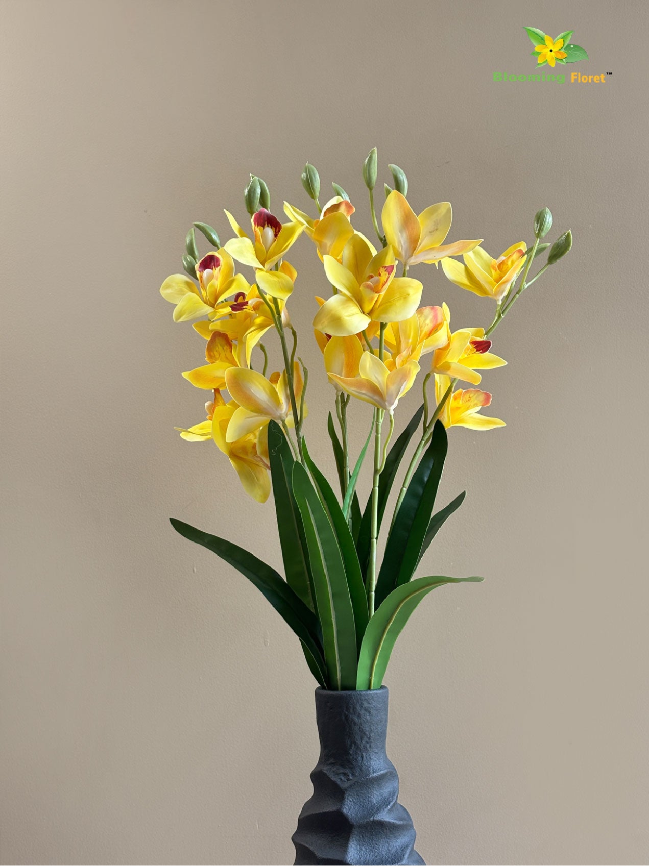 Artificial Cymbidium Orchid Flower Bunch - Yellow