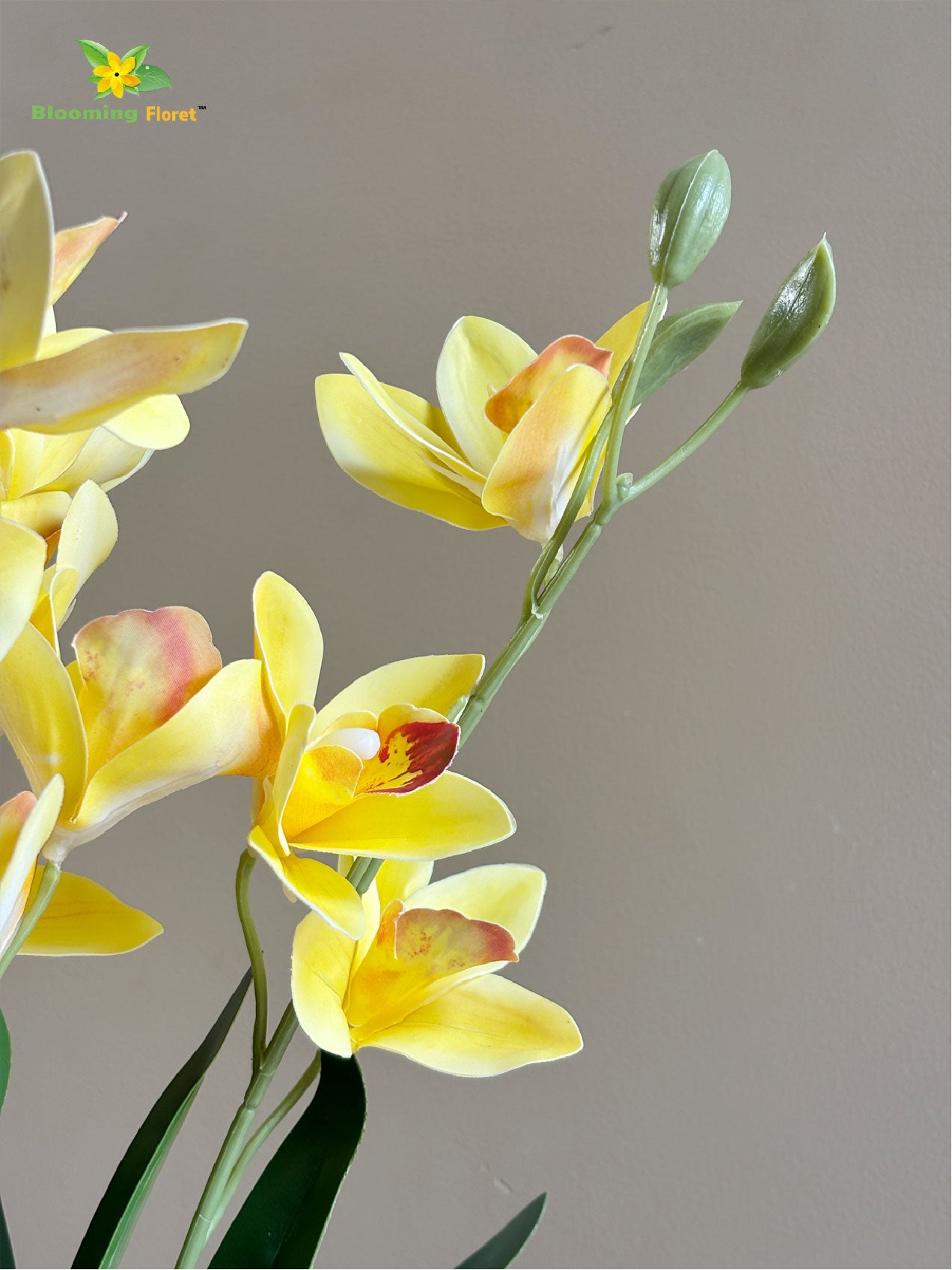 Artificial Cymbidium Orchid Flower Bunch - Yellow