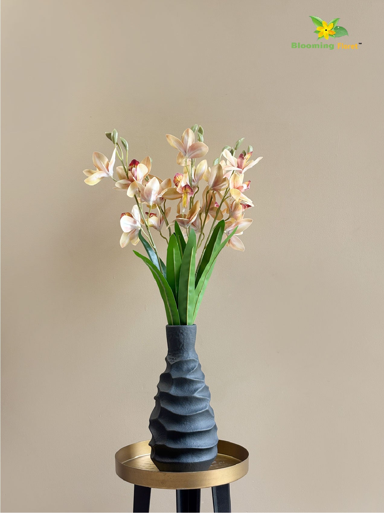 Artificial Cymbidium Orchid Flower Bunch - Peach