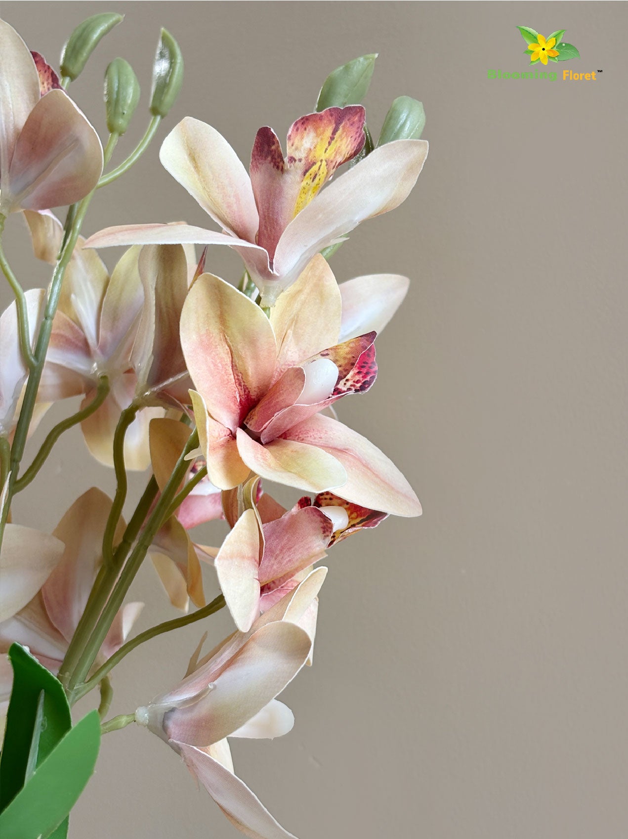 Artificial Cymbidium Orchid Flower Bunch - Peach