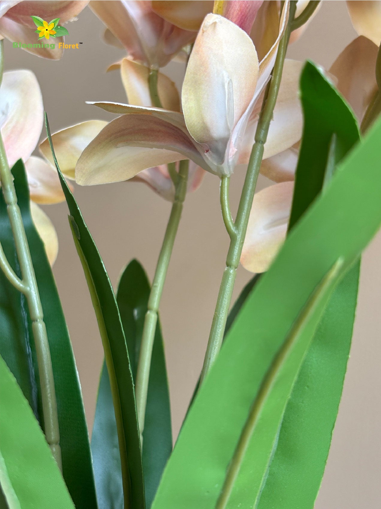 Artificial Cymbidium Orchid Flower Bunch - Peach