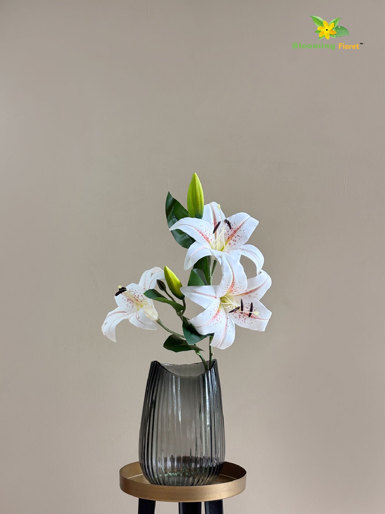 Artificial Lily Flower Stick - White, Peach