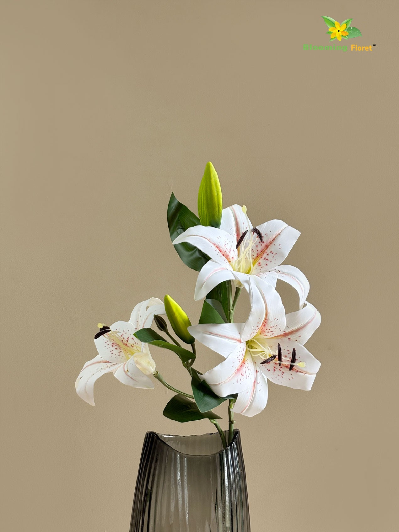 Artificial Lily Flower Stick - White, Peach