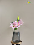 Artificial Lily Flower Stick | White & Dark Pink | 88 cm