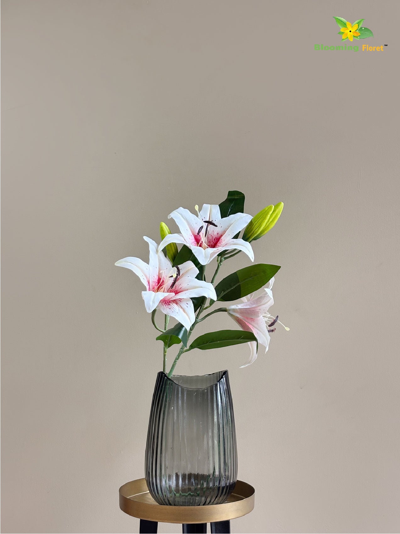 Artificial Lily Flower Stick | Pink & White | 88 cm