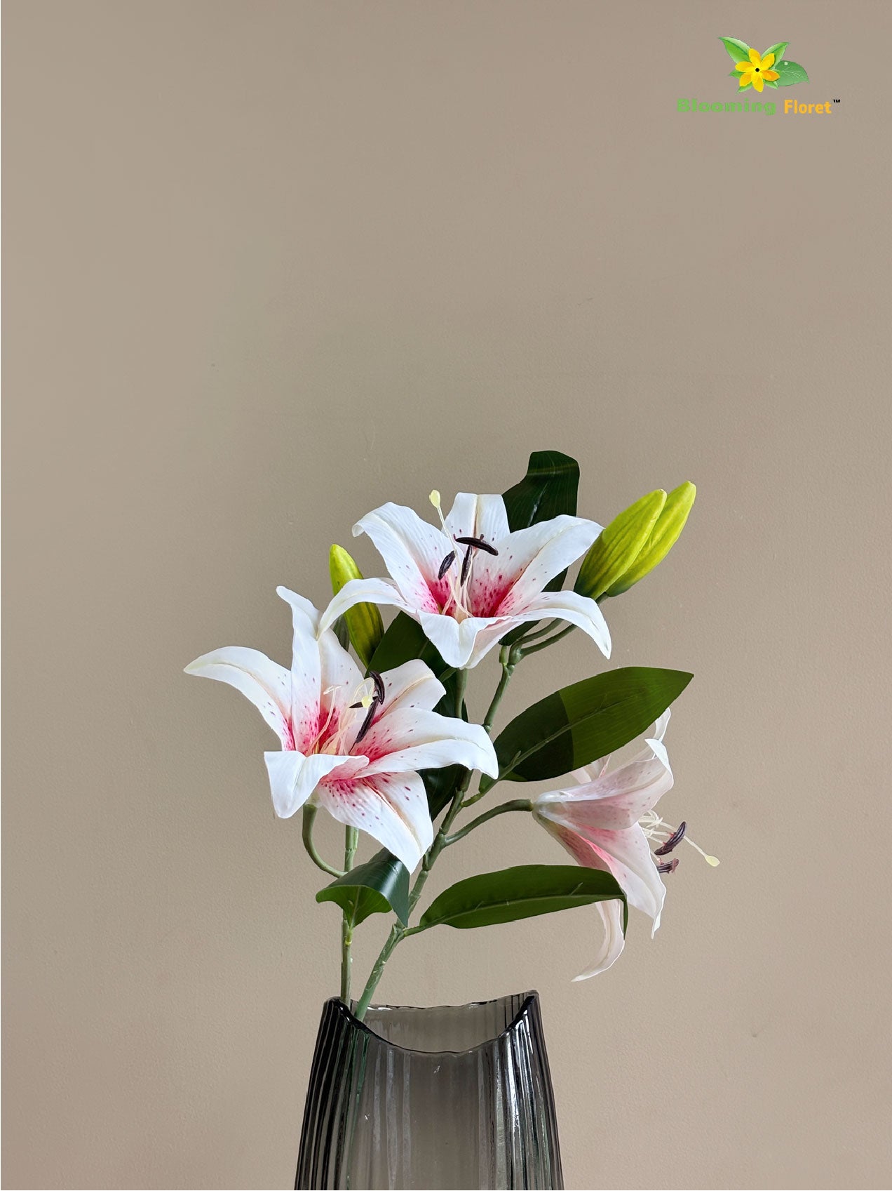 Artificial Lily Flower Stick | Pink & White | 88 cm