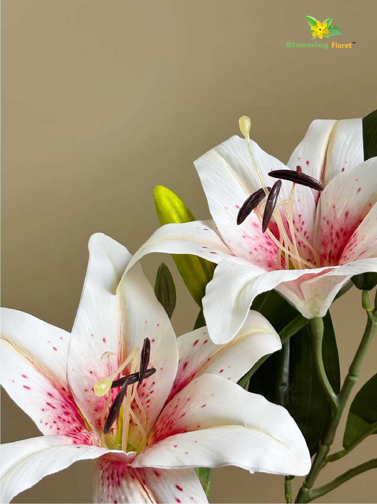 Artificial Lily Flower Stick | Pink & White | 88 cm