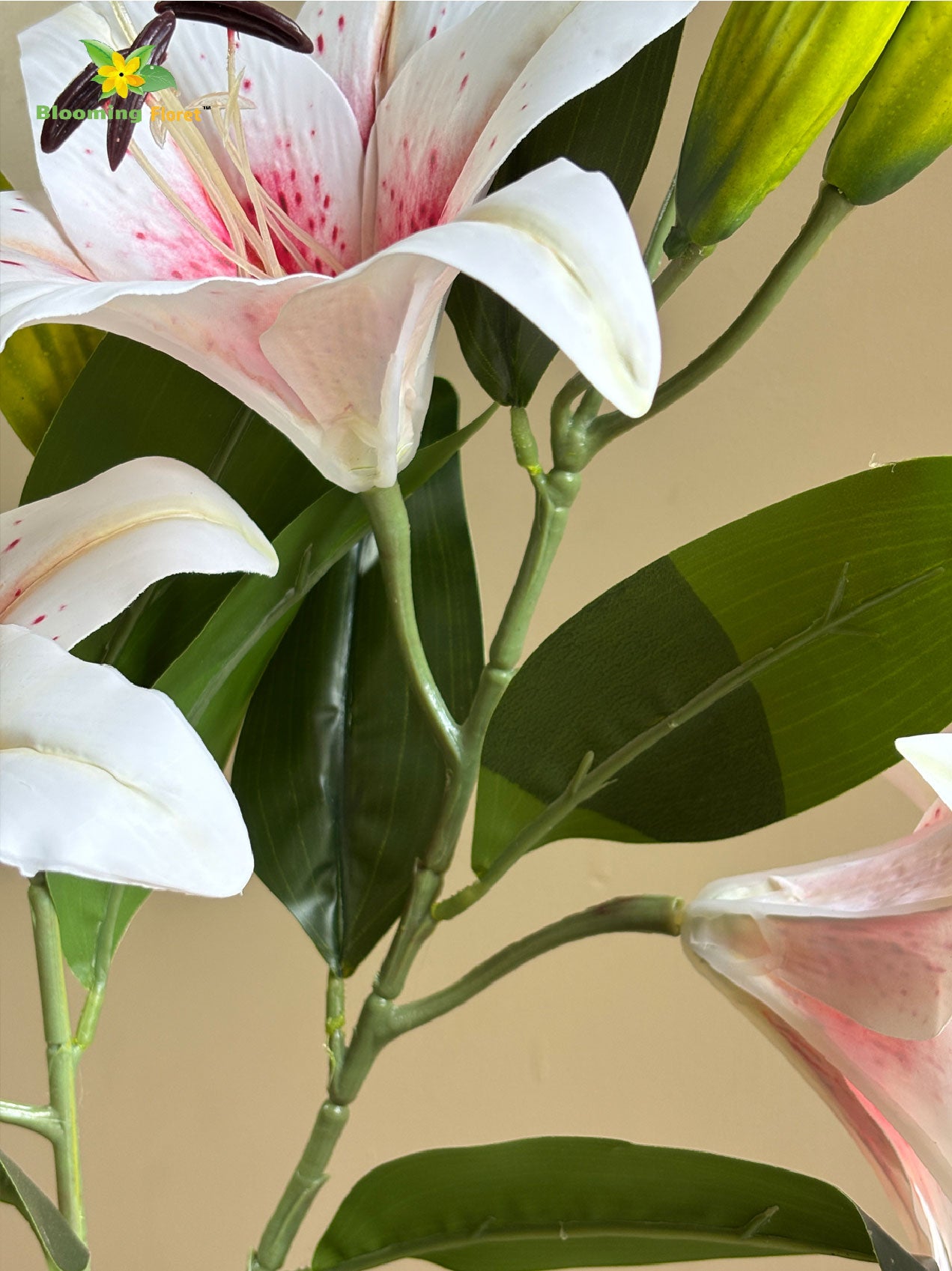 Artificial Lily Flower Stick | Pink & White | 88 cm