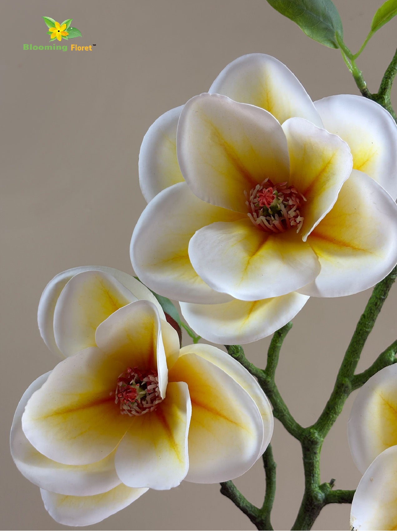 Magnolia Flower Stick - White, Yellow