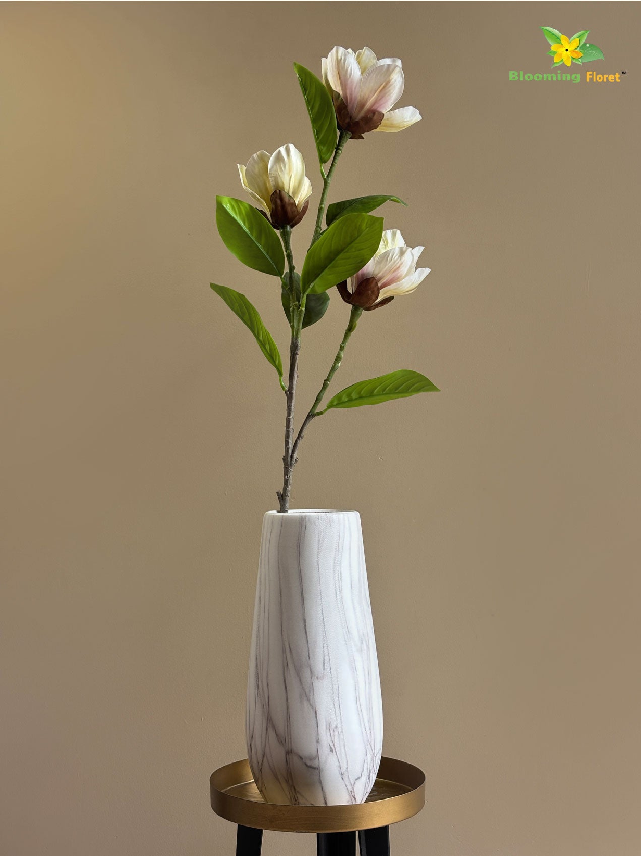 Magnolia Flower Stick - White, Green