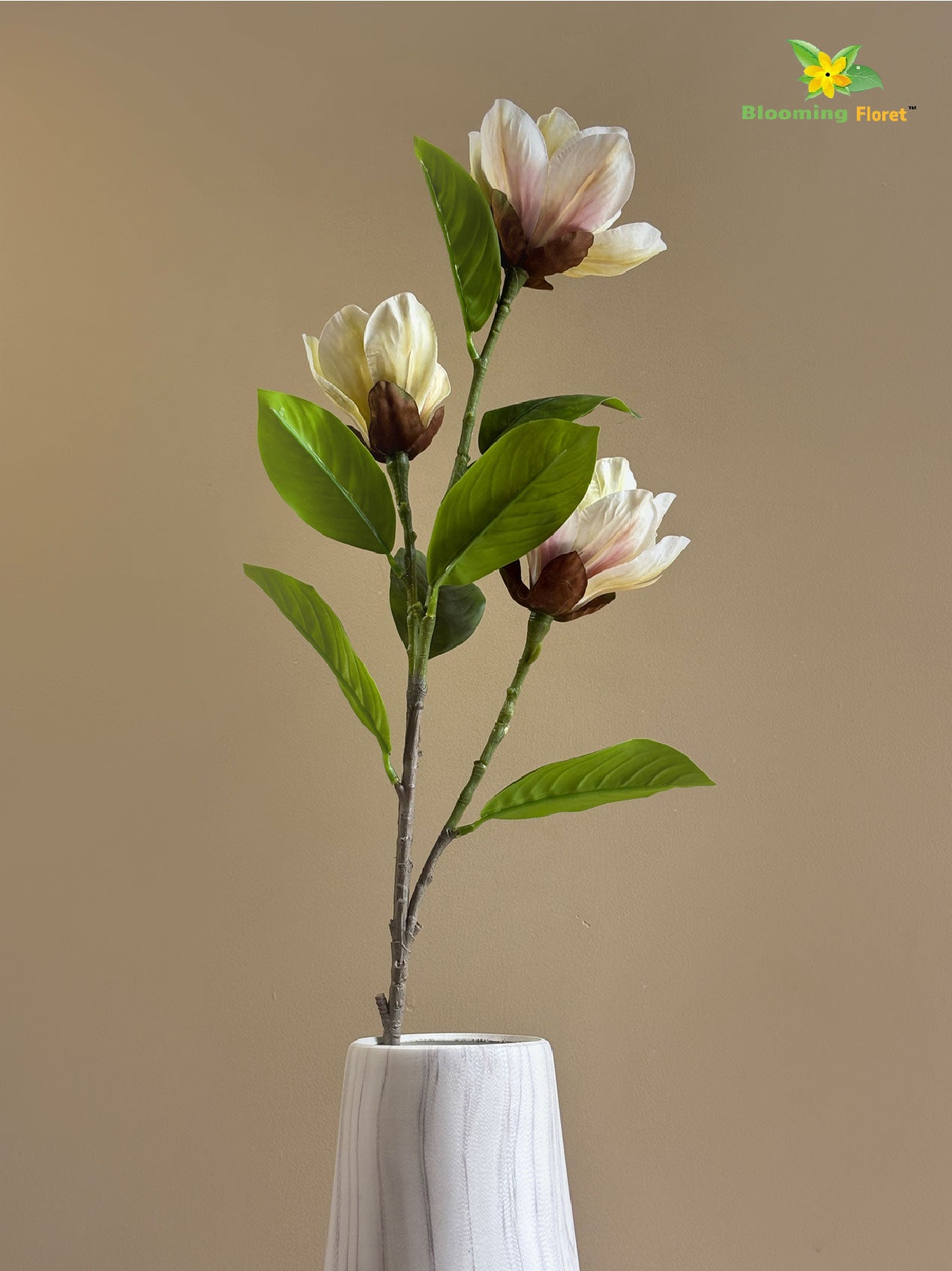 Magnolia Flower Stick - White, Green