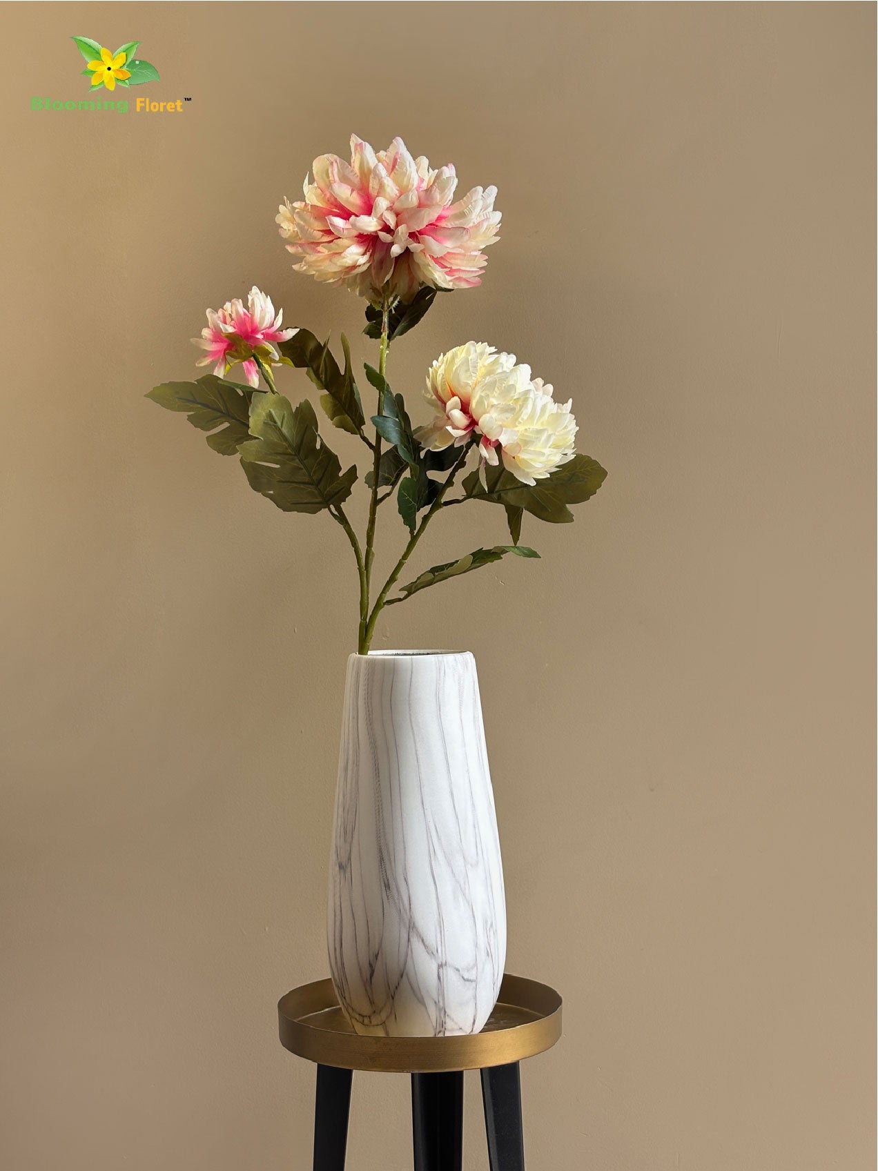 Luxe Artificial Peony Stick - Off White, Pink