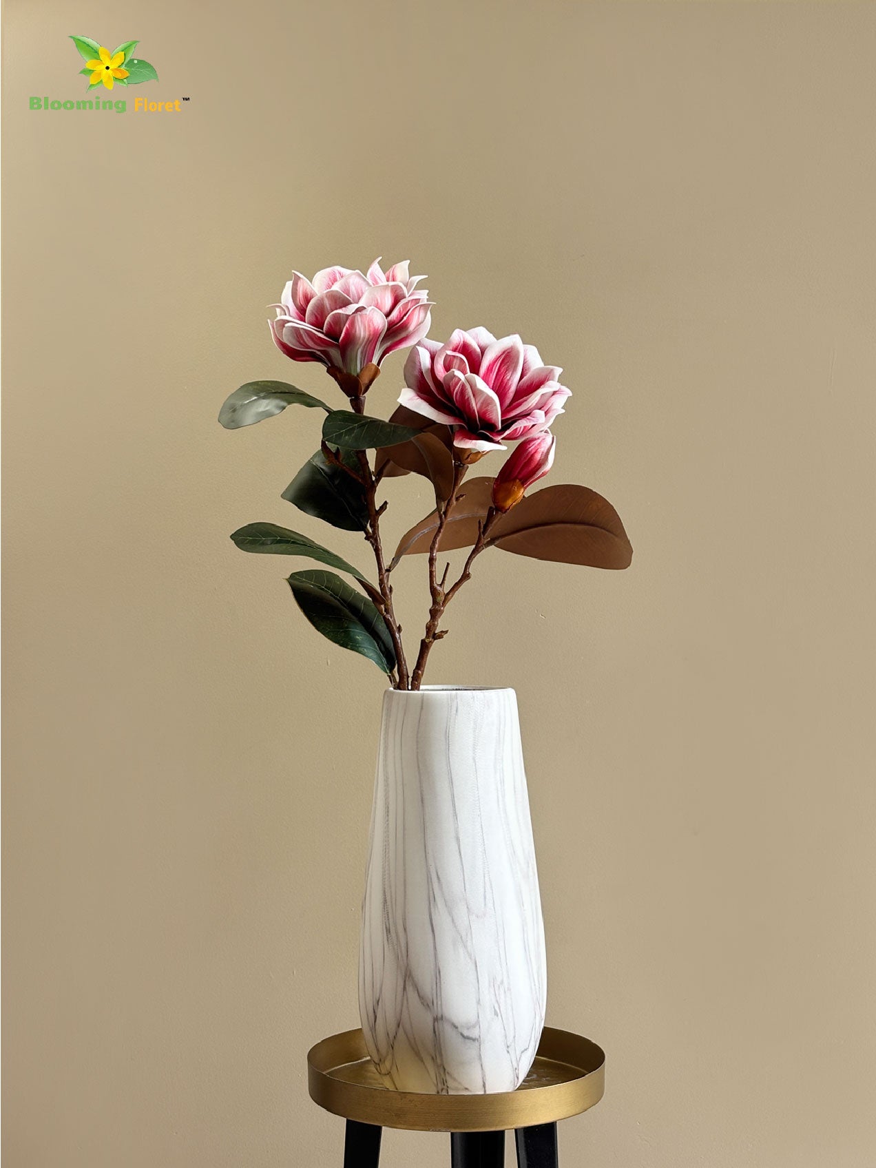 Artificial Magnolia Flower Branch – Dark Red
