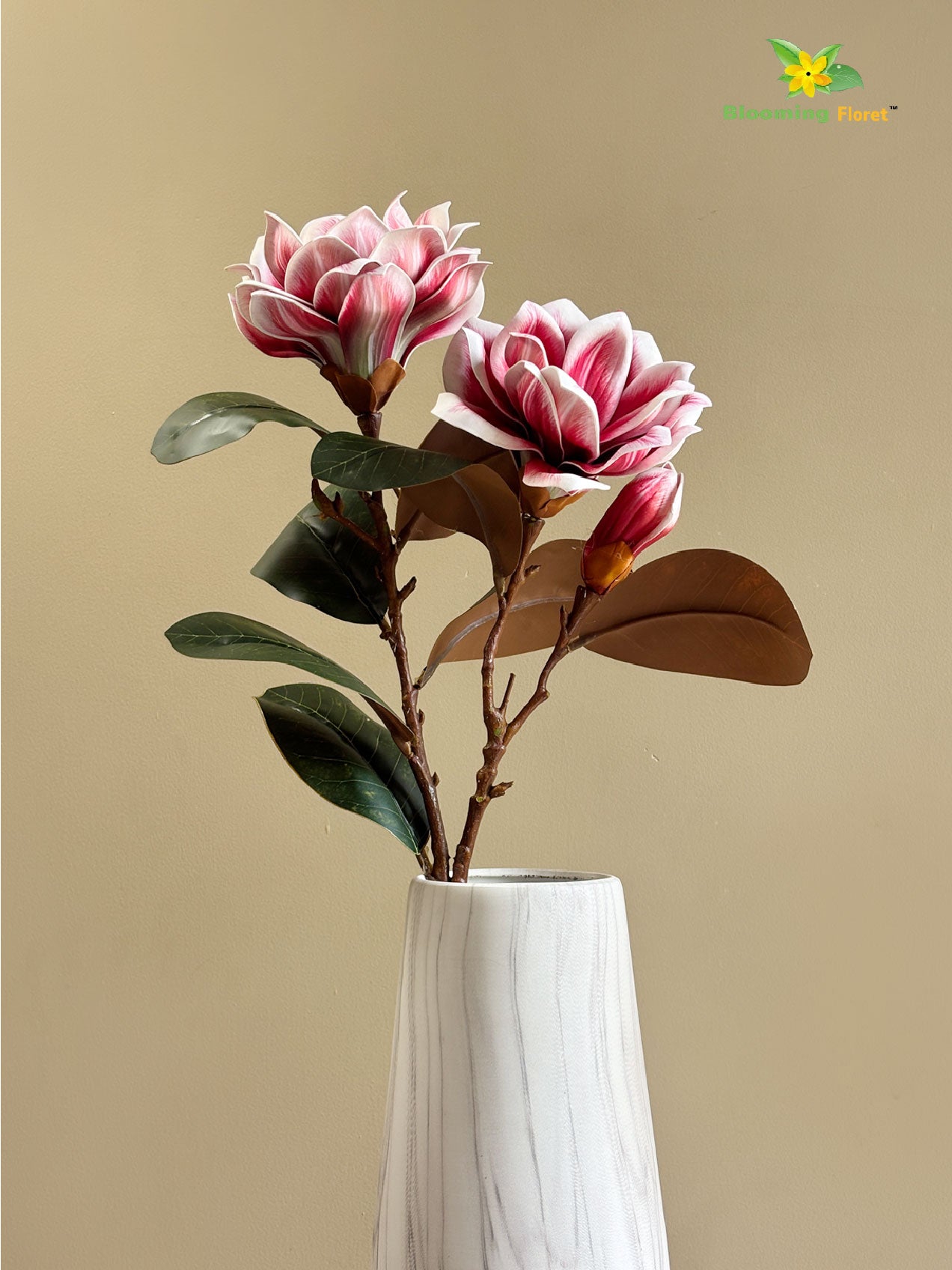 Artificial Magnolia Flower Branch – Dark Red