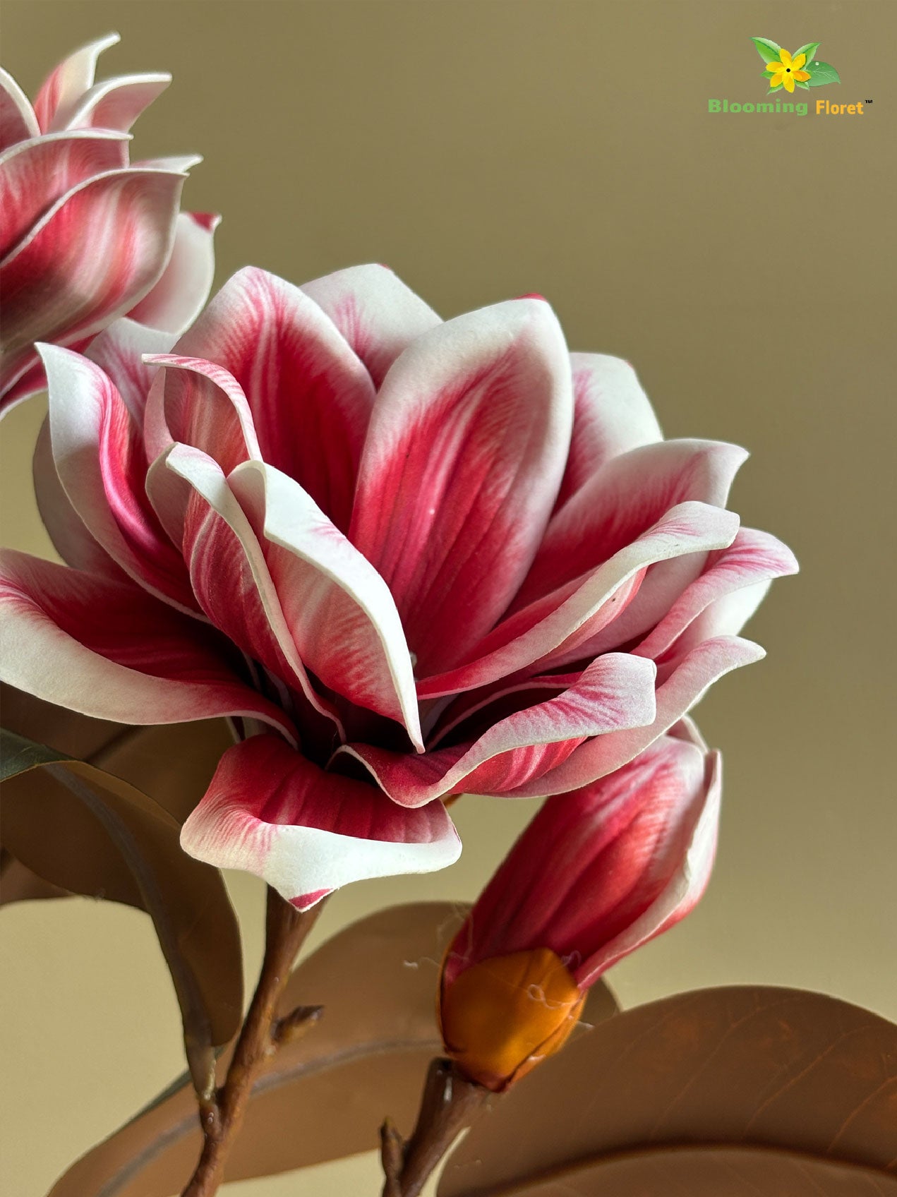 Artificial Magnolia Flower Branch – Dark Red