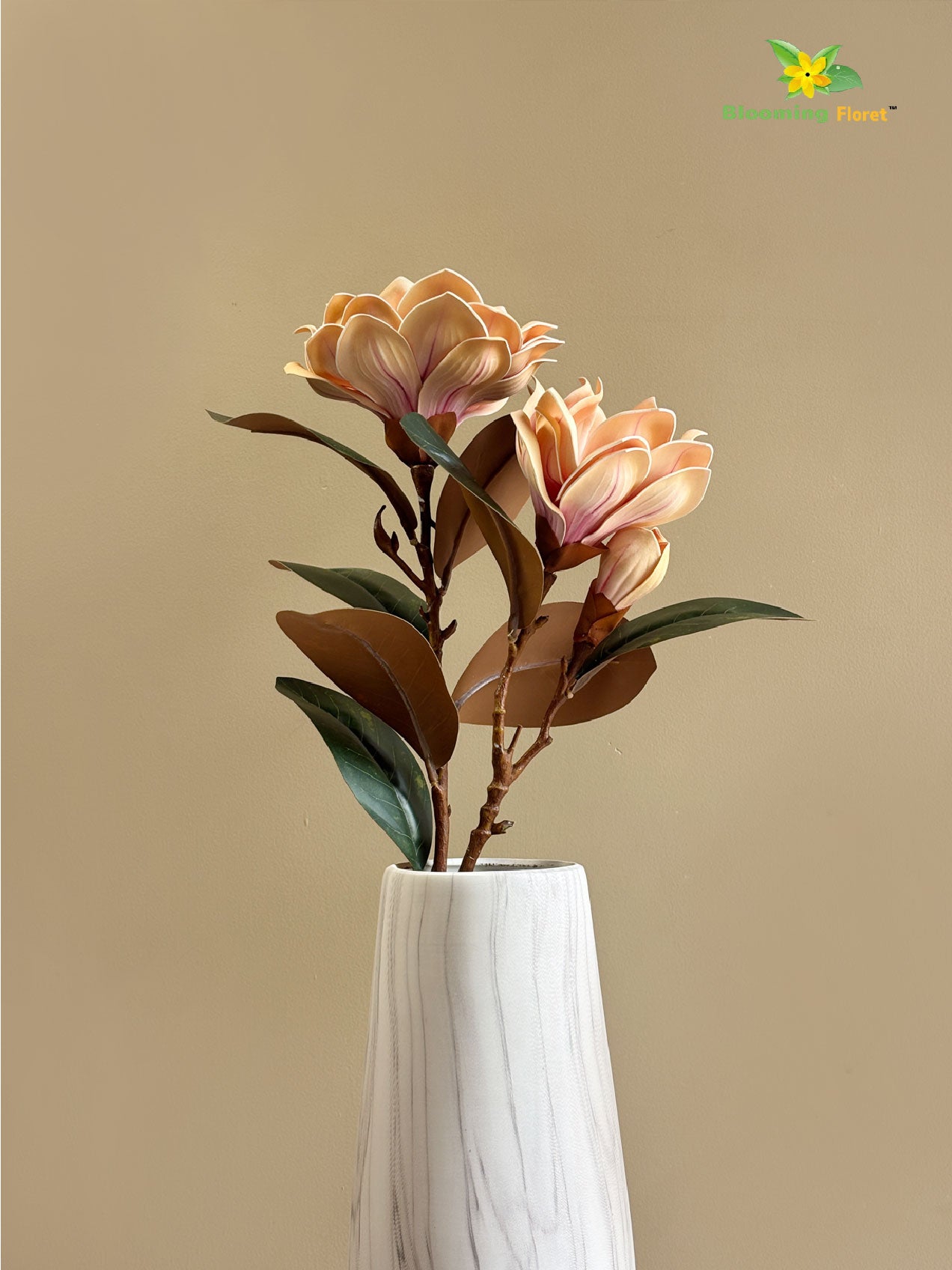 Artificial Magnolia Flower Branch | Peach | 76 cm